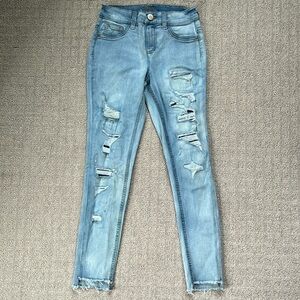 Justice High Rise Denim Jegging Light Blue Distressed Girls 10